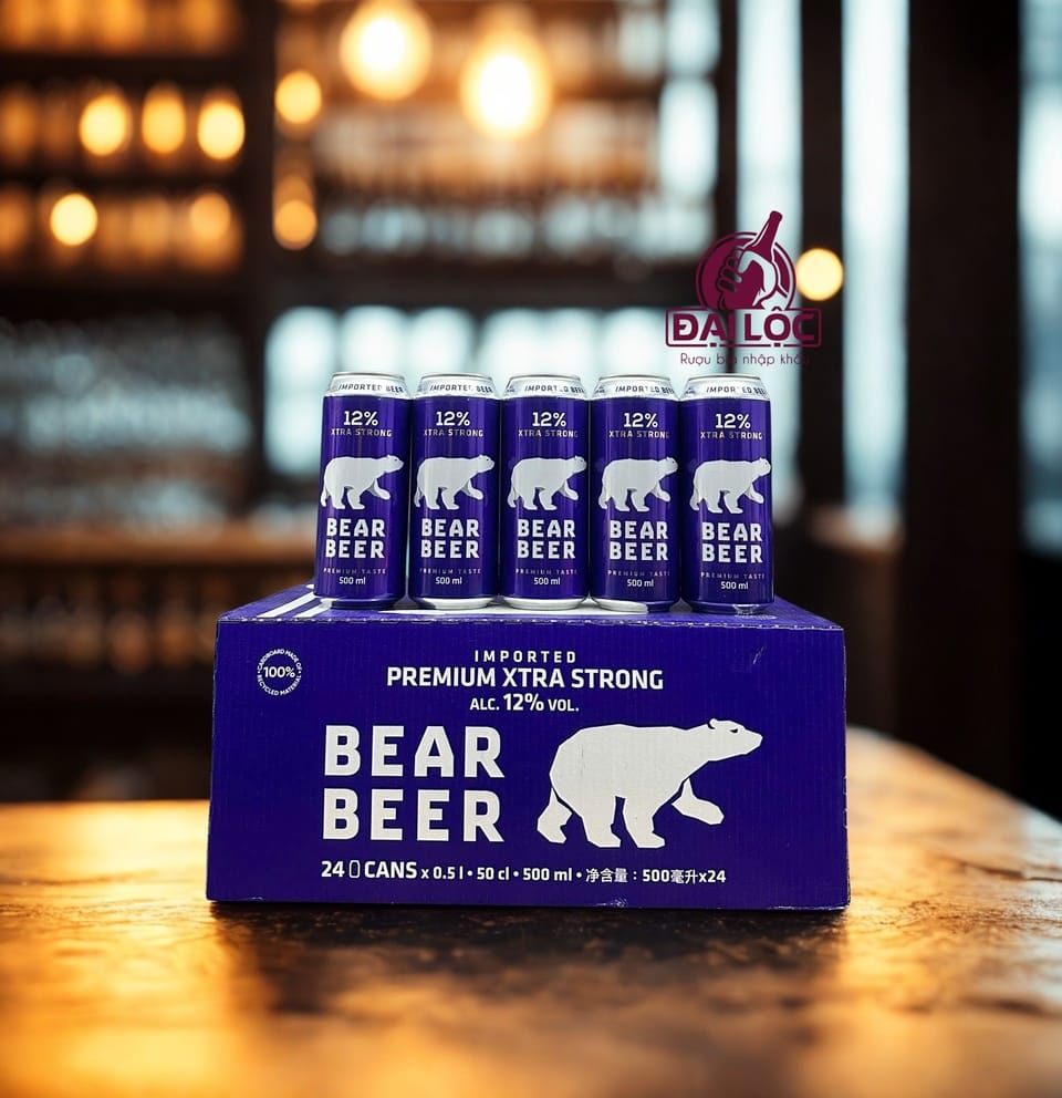 Bear Beer Xtra Strong 12% (Bia Gấu Tím) Thùng 24 Lon 500ml