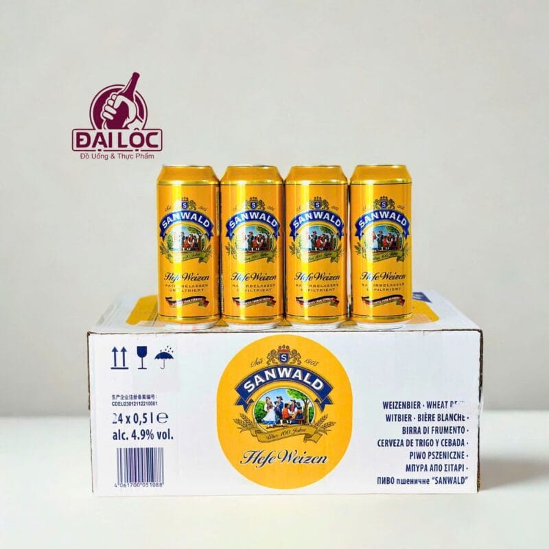 Bia Sanwald Hefe weizen 4.9% – Lon 500ml – Thùng 24 Lon Sanwald Hefe Weizen bia duc cao cap