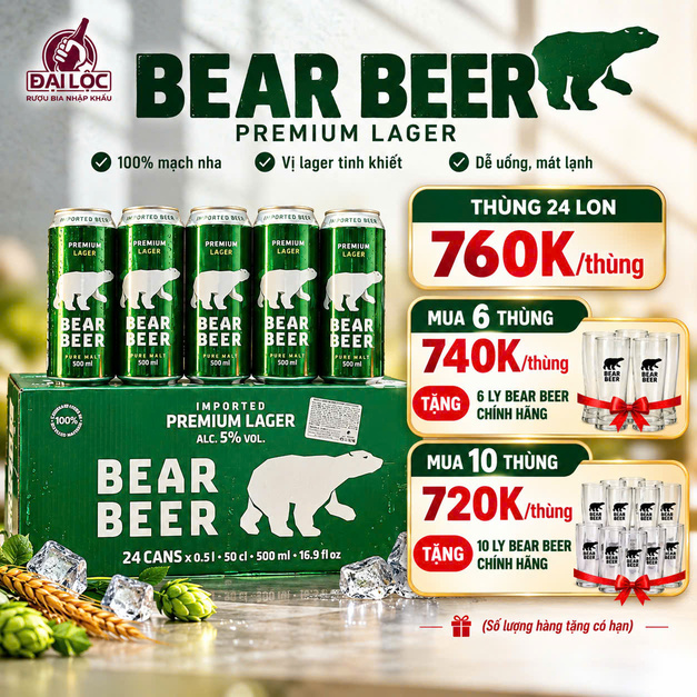 Bear-beer-lager Bia Bear Beer Premium Lager Bia Gấu 5% Đức