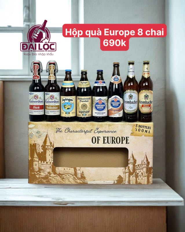 Hộp Quà Bia Nhập Khẩu Châu Âu cho mùa Tết Bính Ngọ 2026 Hộp quà bia nhập khẩu 8 chai