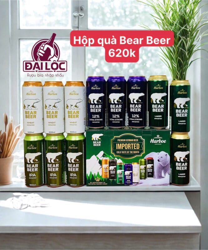 Hộp Quà Bia Nhập Khẩu Châu Âu cho mùa Tết Bính Ngọ 2026 Hộp quà bia Nhập Khẩu 12 lon Bear Beer