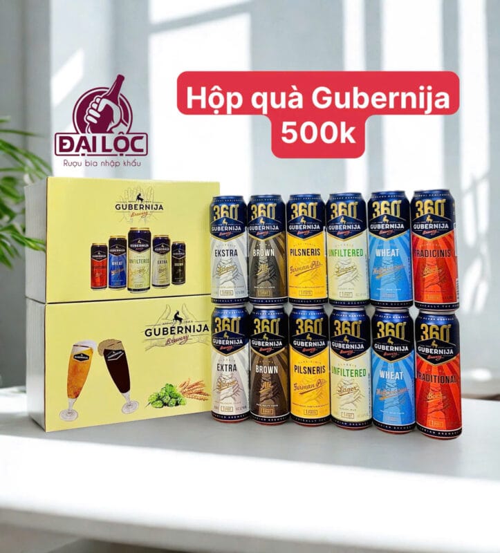 Hộp Quà Bia Nhập Khẩu Châu Âu cho mùa Tết Bính Ngọ 2026 Hộp quà bia Nhập Khẩu 12 lon Gubernija