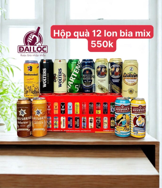 Hộp Quà Bia Nhập Khẩu Châu Âu cho mùa Tết Bính Ngọ 2026 Hộp quà bia Nhập Khẩu 12 lon mix