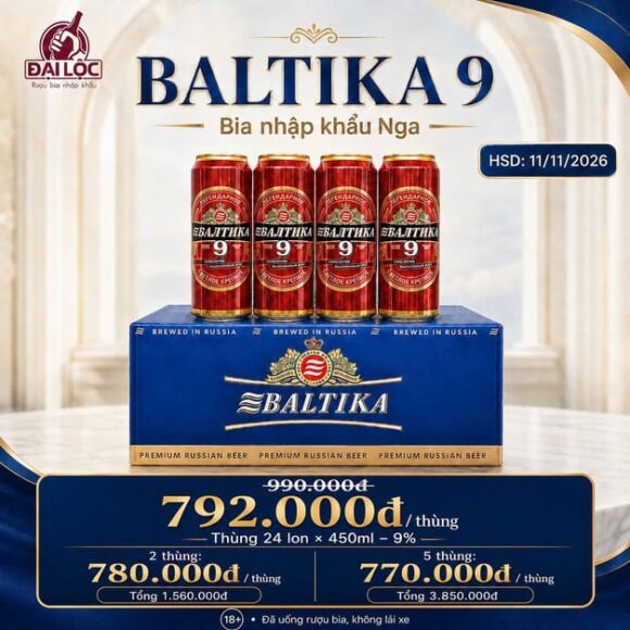 Bia Nga Baltika 9 (8%) 24 lon 450ml– Sức Mạnh Đích Thực