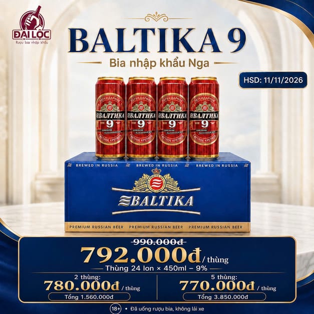 Bia-baltika-khuyen-mai Bia Nga Baltika 9 (8%) 24 lon 450ml– Sức Mạnh Đích Thực