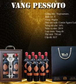Hộp kính 2 chai rượu vang Ý Pessotto 16% + phụ kiện + túi