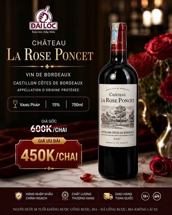 RƯỢU VANG PHÁP CHÂTEAU LA ROSE PONCET 2022 15% BORDEAUX