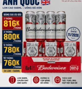 Bia Budweiser UK 4,5% nhập khẩu Anh Quốc – Thùng 24 lon 568ml (Pint)