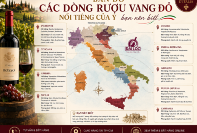 Khám phá bản đồ các dòng rượu vang đỏ nổi tiếng của Ý từ Bắc vào Nam: Barolo, Chianti, Primitivo. Mua rượu vang Ý chính hãng giá tốt tại Đại Lộc TPHCM.