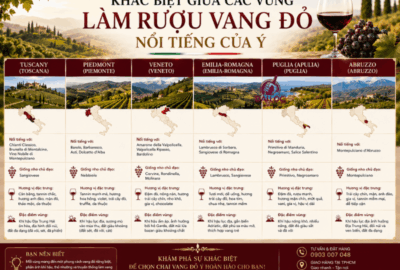 So sánh sự khác biệt về hương vị, thổ nhưỡng giữa các vùng làm rượu vang đỏ nổi tiếng của Ý: Piedmont, Tuscany, Puglia. Đại Lộc phân phối rượu vang Ý chính hãng giá tốt.