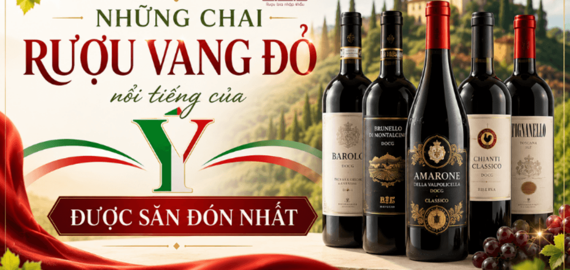 Khám phá những chai rượu vang đỏ nổi tiếng của Ý được săn đón nhất 2026. Shop Đại Lộc TPHCM cung cấp set quà tặng rượu vang ý cao cấp, giá sỉ tại kho.