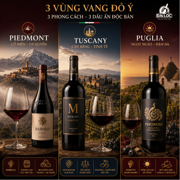 So sánh sự khác biệt về hương vị, thổ nhưỡng giữa các vùng làm rượu vang đỏ nổi tiếng của Ý