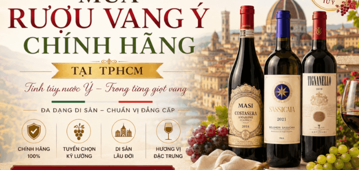 Hướng dẫn mẹo phân biệt rượu vang Ý chính hãng thật giả chính xác qua tem nhãn, màng co. Shop Đại Lộc Phú Nhuận phân phối vang Ý chính ngạch, giao lạnh hỏa tốc 2h.
