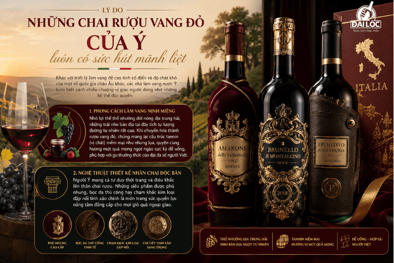 Đồ Uống Đại Lộc TPHCM cung cấp set quà tặng rượu vang ý cao cấp, giá sỉ tại kho.