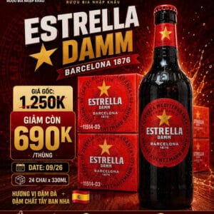 Bia Estrella Damm 4,6% Tây Ban Nha - Thùng 24 Chai 330ml