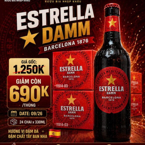 Bia Estrella Damm 4,6% Tây Ban Nha - Thùng 24 Chai 330ml