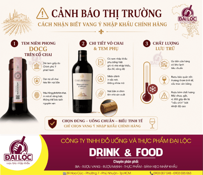 Tại sao nên chọn rượu vang Ý nhập khẩu nhãn DOCG? Các dòng rượu vang Ý nhập khẩu cao cấp thường đối mặt với nguy cơ bị làm giả