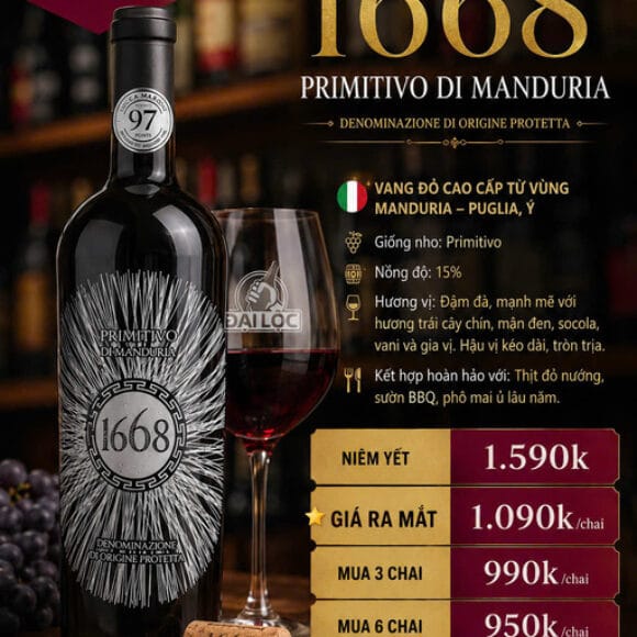 Rượu Vang Ý 1668 Primitivo di Manduria DOP 15% 2016