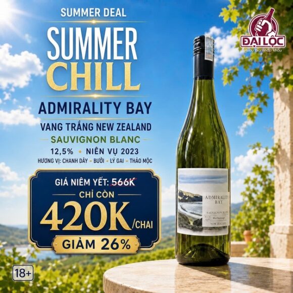 Rượu Vang Trắng Admirality Bay Sauvignon Blanc 12,5% New Zealand