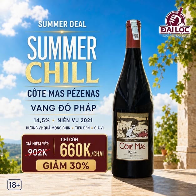 Rượu vang Pháp Côté Mas Pézenas 2021 14,5% - Chai 750ml