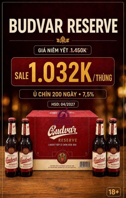 Bia Tiệp Budweiser Budvar Reserve 7,5% Thùng 24 Chai 330ml