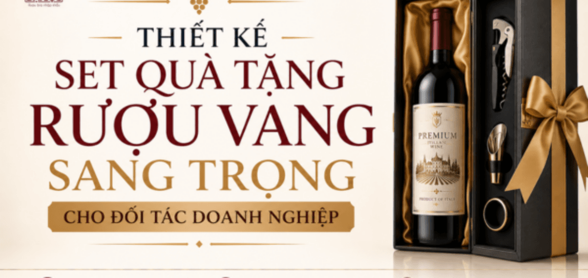 Xu hướng thiết kế set quà tặng rượu vang sang trọng biếu đối tác doanh nghiệp. Gợi ý các dòng quà tặng rượu vang Pháp hộp gỗ, hộp da cao cấp 2026.