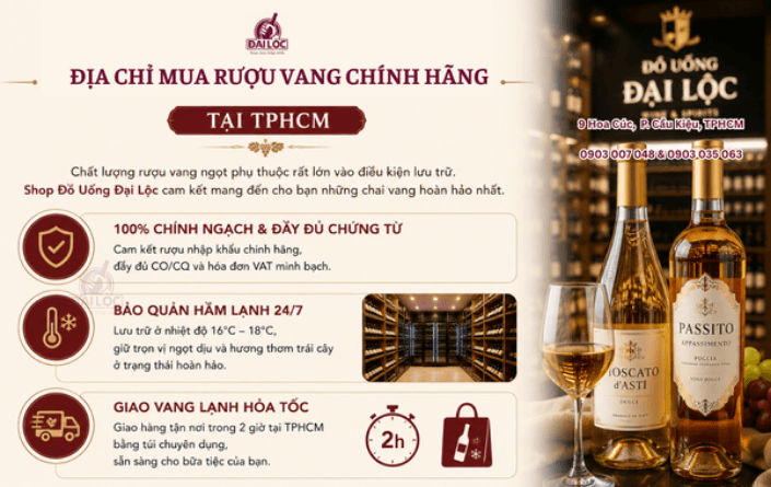 Gợi ý các dòng rượu vang ngọt Ý dễ uống cho phái nữ Shop Đồ Uống Đại Lộc phân phối các dòng rượu vang ngọt Ý chính hãng lưu trữ hầm lạnh tiêu chuẩn.