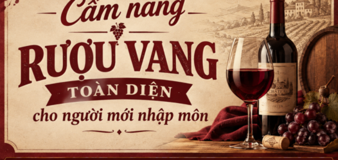 Cẩm nang rượu vang toàn diện cho người mới nhập môn. Hướng dẫn phân loại vang đỏ, vang trắng, giống nho và cách thưởng thức hầm lạnh 2026.