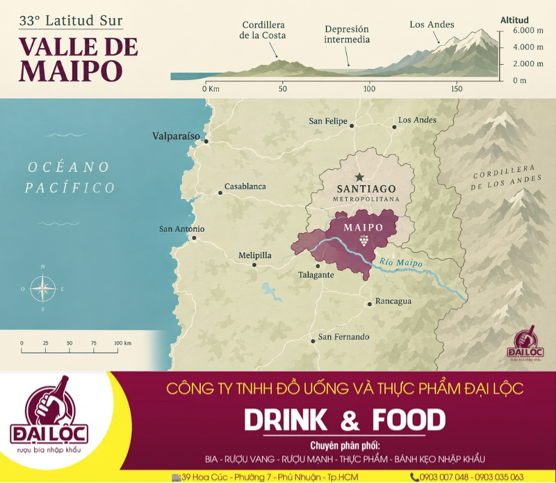 Khám phá Maipo Valley thủ phủ rượu vang Chile thượng hạng Thung lũng Maipo Valley sở hữu thổ nhưỡng sỏi đá ven sông Maipo kiến tạo nên chất lượng vang đỉnh cao.