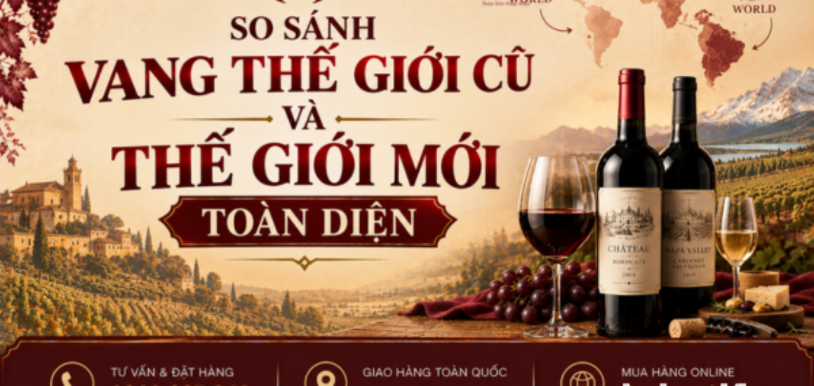 So sánh vang thế giới cũ và thế giới mới toàn diện. Phân tích phong cách Pháp, Ý vs Chile, Mỹ chuẩn hầm lạnh 2026.